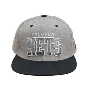 Mitchell & Ness Brooklyn Nets Snapback Hat Two-Tone Gray Black Embroidered (H12)